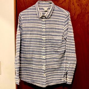 J. Crew Women’s Medium Button Down Cotton Shirt Stripes Cotton Linen Feel